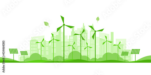 Green eco city background.Ecology and Environment conservation resource sustainable concept.Vector illustration.