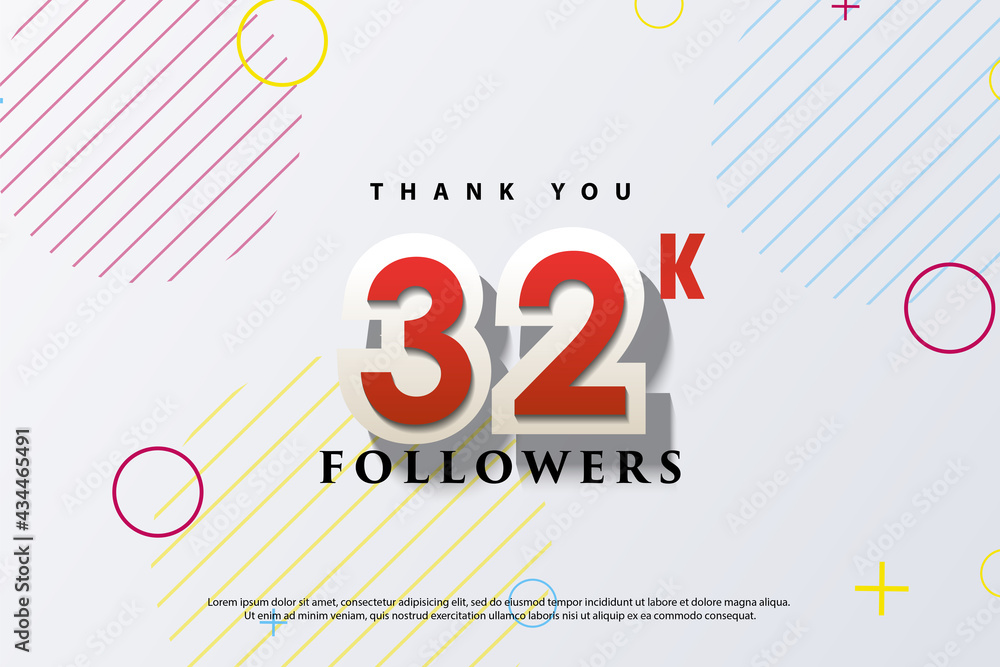 Thank you 32k followers with the border color of the numbers in white and the numbers in red.