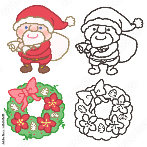 クリスマス／サンタクロースとクリスマスリースのイラスト