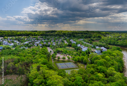 Aerial view of residential quarters at beautiful town urban landscape the East Brunswick New Jersey