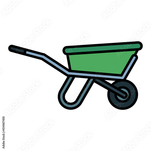 wheelbarrow for gardening in spring using soft color and filled line style