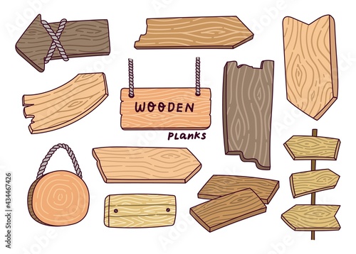 Set of wooden plank design element 