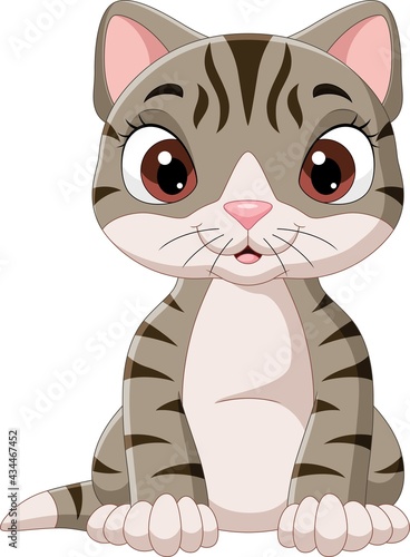 Cartoon funny cat sitting on white background