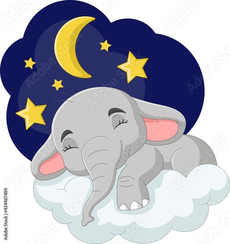 Cartoon elephant sleeping on the cloud