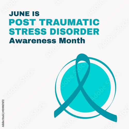Post-Traumatic Stress Disorder Awareness Month concept. PTSD banner template teal ribbon. Vector illustration.
