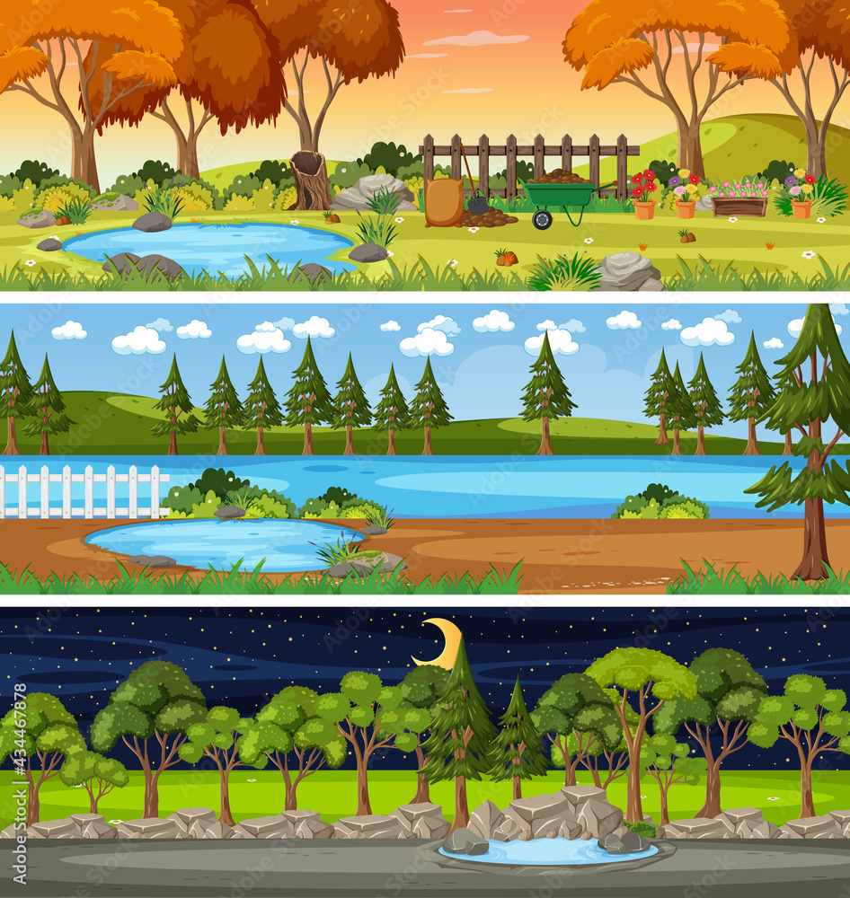 Set of different nature horizontal scenes