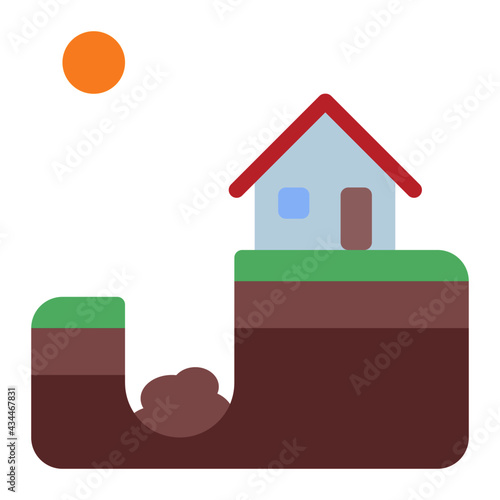 sinkhole disaster in settlements using soft color and flat style
