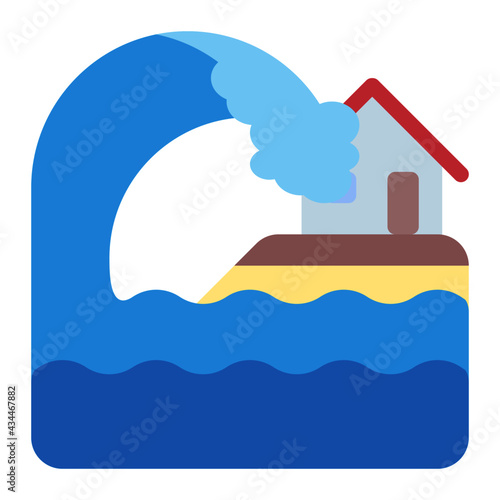 tsunami disaster on the beach using soft color and flat style