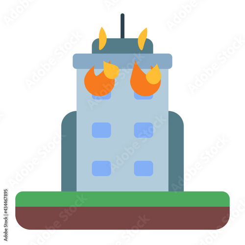 fire disaster in the building using soft color and flat style
