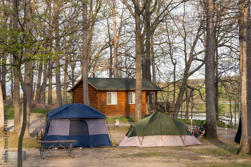 Camping and tents on the campground in the spring
