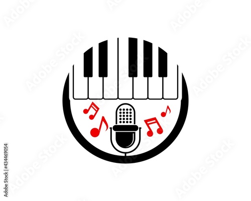 Circle shape with piano tiles and podcast microphone