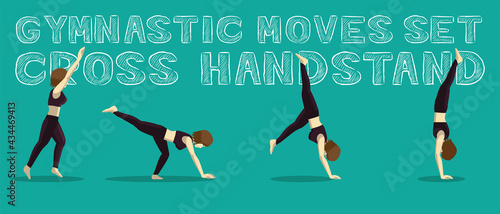 Gymnastic Moves Set Cross Handstand Manga Cartoon Vector Illustration