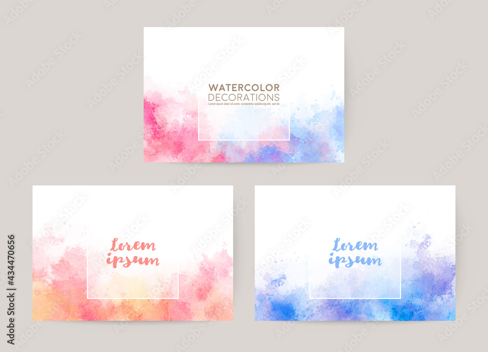 watercolor abstract background set: card for invitation, wedding, greetings