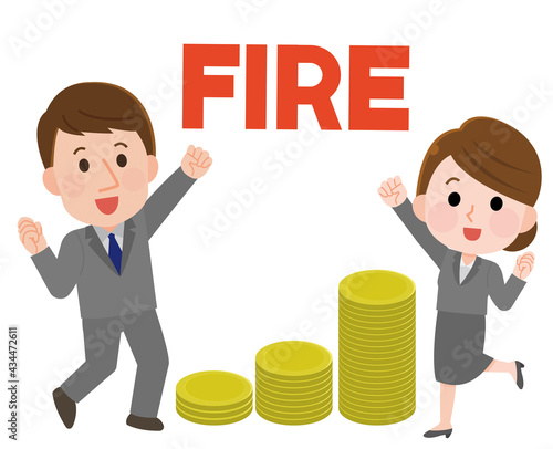 FIRE  早期リタイアを目指す男女　イラスト