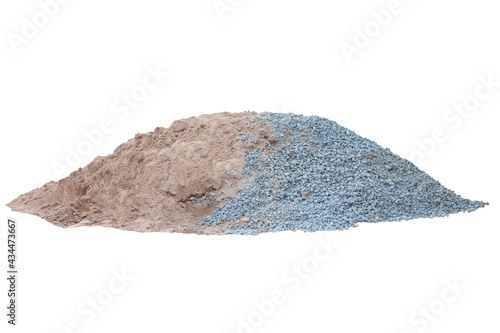 Pile of sand and gravel or stone in construction site isolated on white background included clipping path.