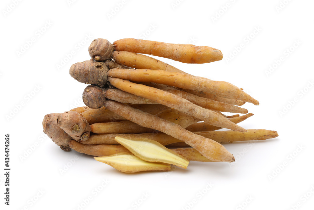 Finger root (Krachai) and half isolated on white background,herb. Finger root (Krachai) and half isolated on white background,herb.