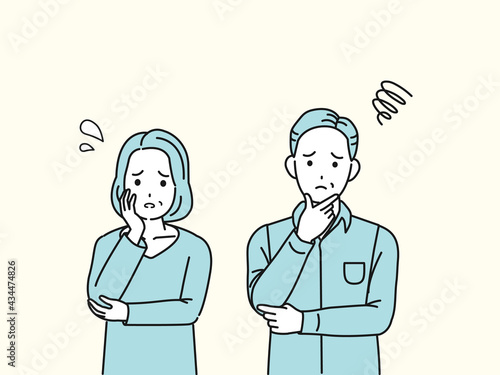 中高年の夫婦　困る　悩み　不安　表情　ポーズ　男女　ミドル　イラスト素材