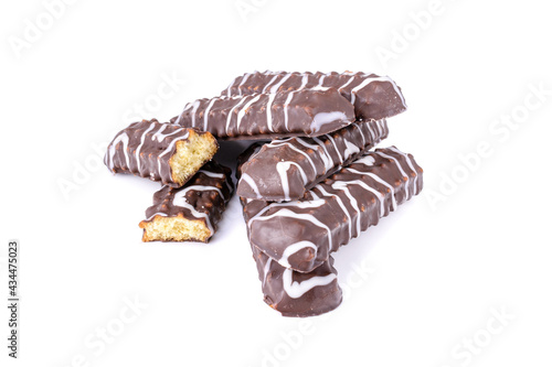Cookies chocolate sticks whole and halves Isolated on a white background.
