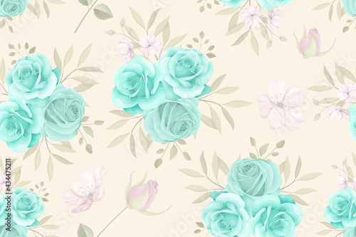 Seamless pattern design with soft colored floral ornaments