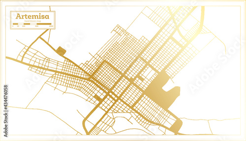 Artemisa Cuba City Map in Retro Style in Golden Color. Outline Map.