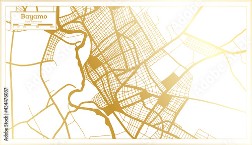 Bayamo Cuba City Map in Retro Style in Golden Color. Outline Map.