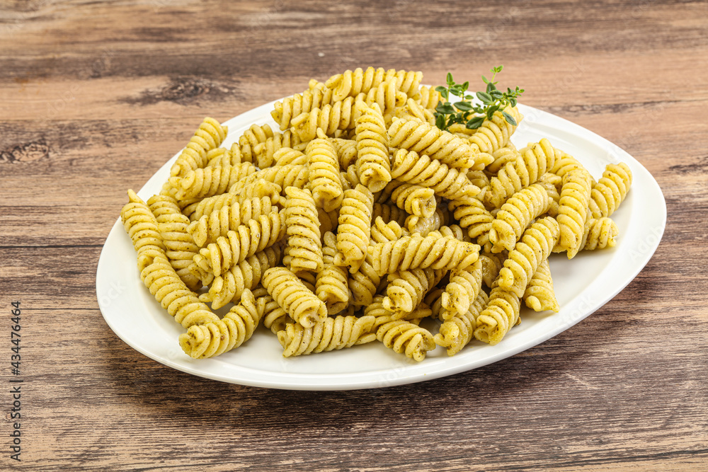 Italian pasta Fusilli with pesto Italian pasta Fusilli with pesto