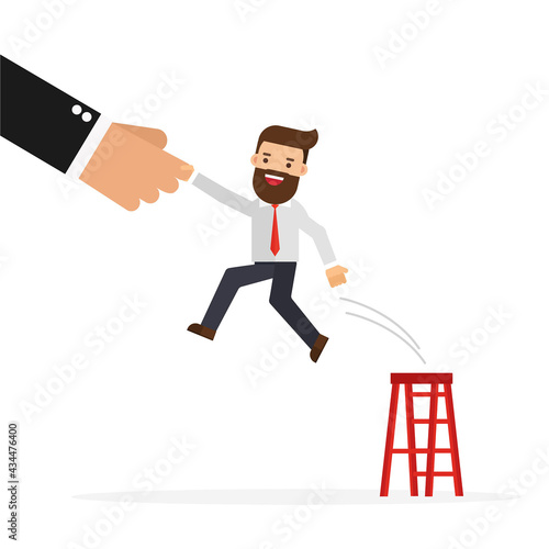 businessman jumping to big hand