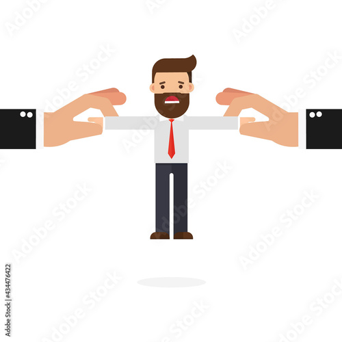 Businessman pulled by two big hand