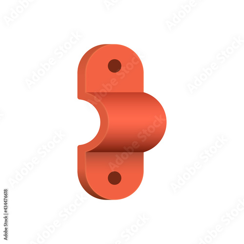 PVC pipe strap vector icon. Also called tension clip, pipe clamp, bracket, fasten holder, clip lock and hanger. Plumbing part for laying, installation, hang or fixed pipe in position. Mounting screw.