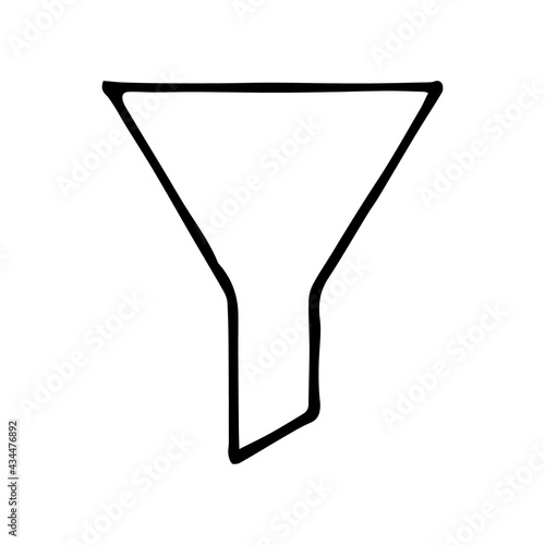 funnel icon. hand drawn doodle style. vector, minimalism, monochrome. laboratory glassware.