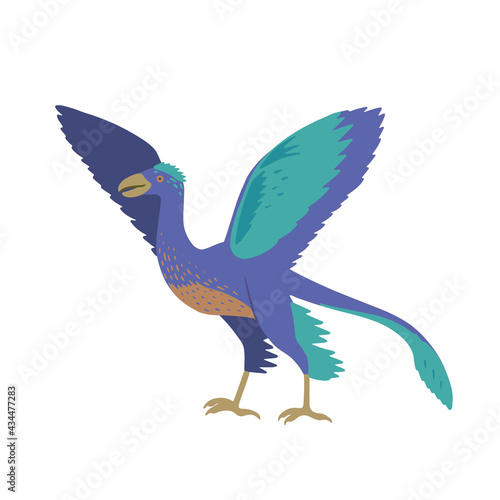 Cute cartoon doodle microraptor, isolated on white background. 