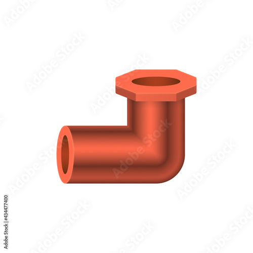 PVC plastic pipe fitting vector design isolated on white background. 90 degree elbow with slip socket opening and female thread. Part for pipeline system, plumbing, drainage, vent and water supply.