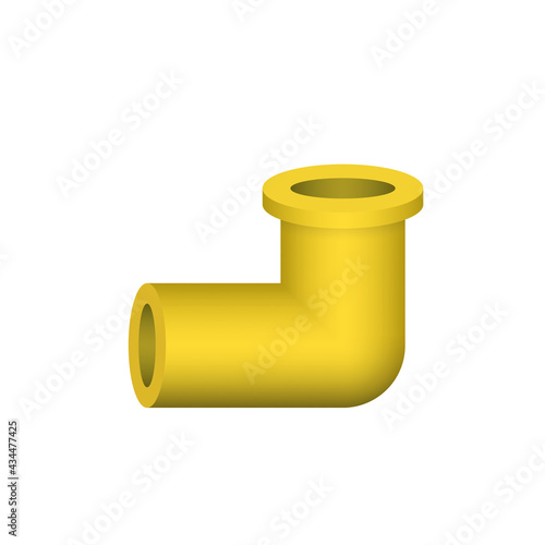 PVC plastic pipe fitting vector design isolated on white background. 90 degree elbow with slip socket opening and female thread. Part for pipeline system, plumbing, drainage, vent and water supply.