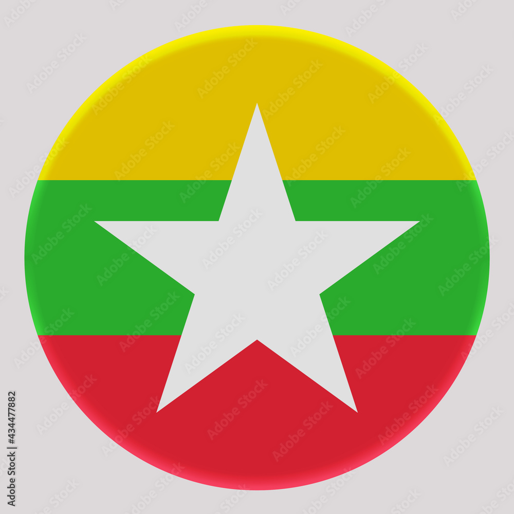 3D Flag of Myanmar on circle 3D Flag of Myanmar on circle