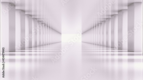 White empty light Hall Zoom in. Perspective view of White empty Modern Architecture room. Abstract white tunnel Background. 3D Render.