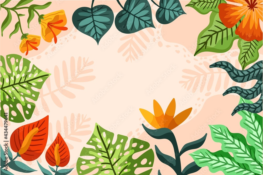 Cartoon Tropical Leaves Background