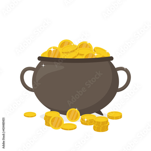 Pot of gold coins flat illustration