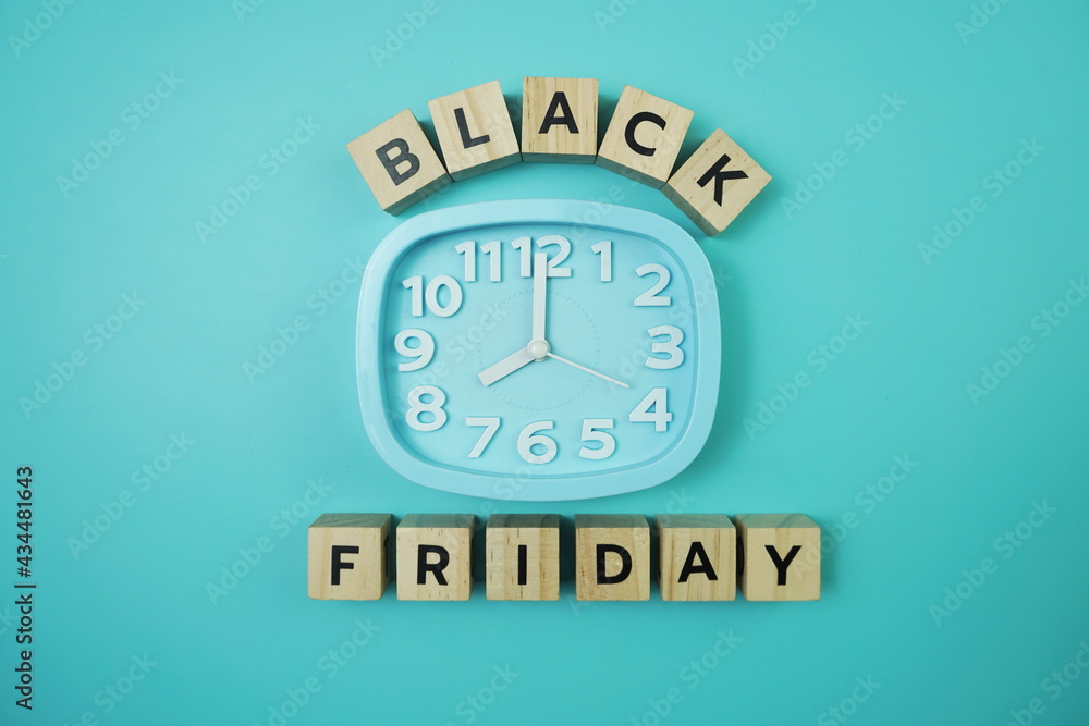 Black Friday with Clock on blue background Black Friday with Clock on blue background