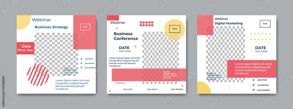 Set of business marketing webinar social media post template. Set of business marketing webinar social media post template.