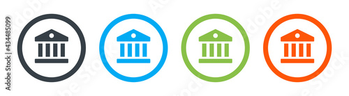 Bank on circle button icon in various colors. Vector illustration.
