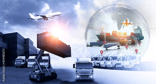 Smart technology concept with global logistics partnership Industrial Container Cargo freight ship, internet of things Concept of fast or instant shipping, Online goods orders worldwide