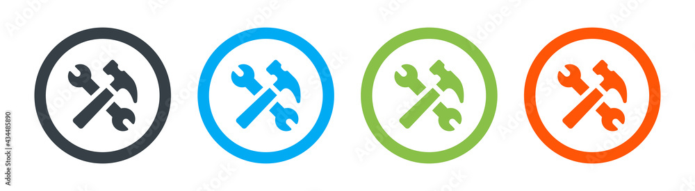 Hammer and wrench repair tools icon. Hammer and wrench repair tools icon.