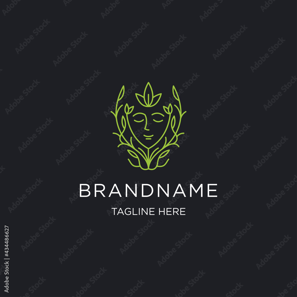 woman face leaf logo design template - vector woman face leaf logo design template - vector