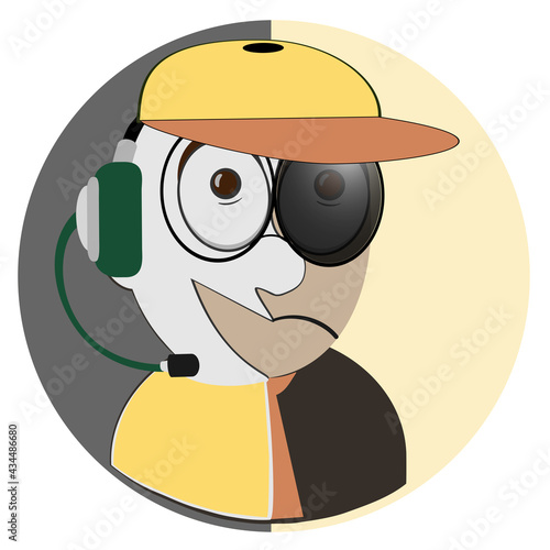 The character expresses negative and positive emotions on his face. Expressions of sadness and joy in a person. Cheerful man smiles and listens to music. A sad person is sad in a state of despondency 