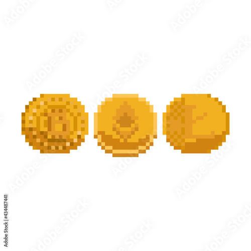 Pixel art set of crypto currency icon.