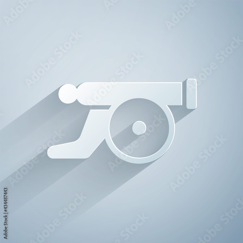 Paper cut Ramadan cannon icon isolated on grey background. Paper art style. Vector