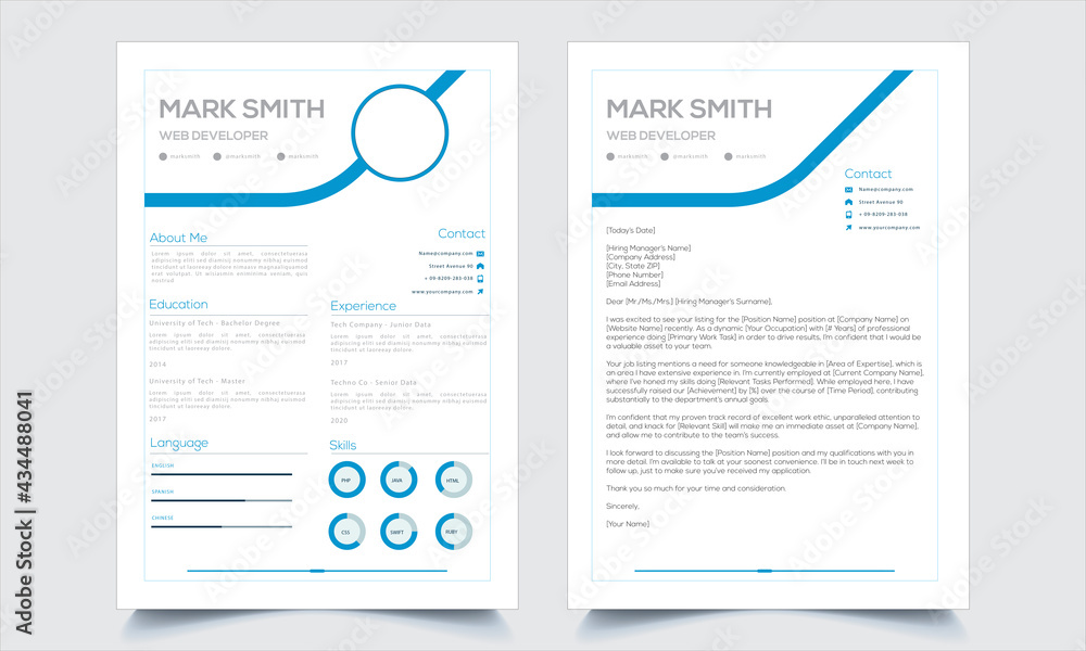 Resume template of two pages, Professional cv, Size a4 & easy to edit.