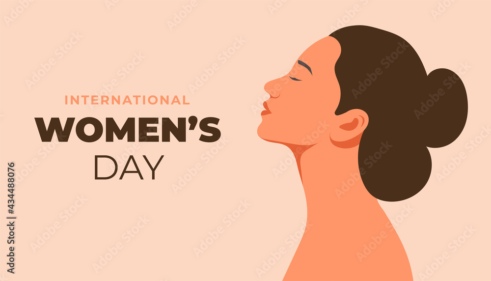 International Women's Day. Portrait of a young woman's beauty. In hand drawing vector illustration
