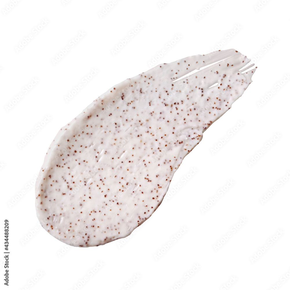 Smear of creamy sorbet with seeds or Smear of coffee scrub. Close-up, isolate on white Smear of creamy sorbet with seeds or Smear of coffee scrub. Close-up, isolate on white