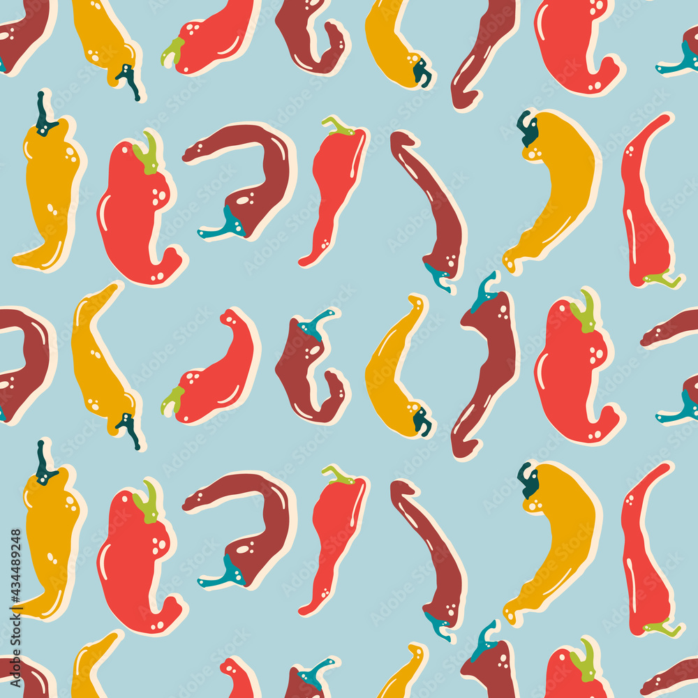 Fototapeta premium Trendy colorful seamless pattern with peppers. Vector illustration